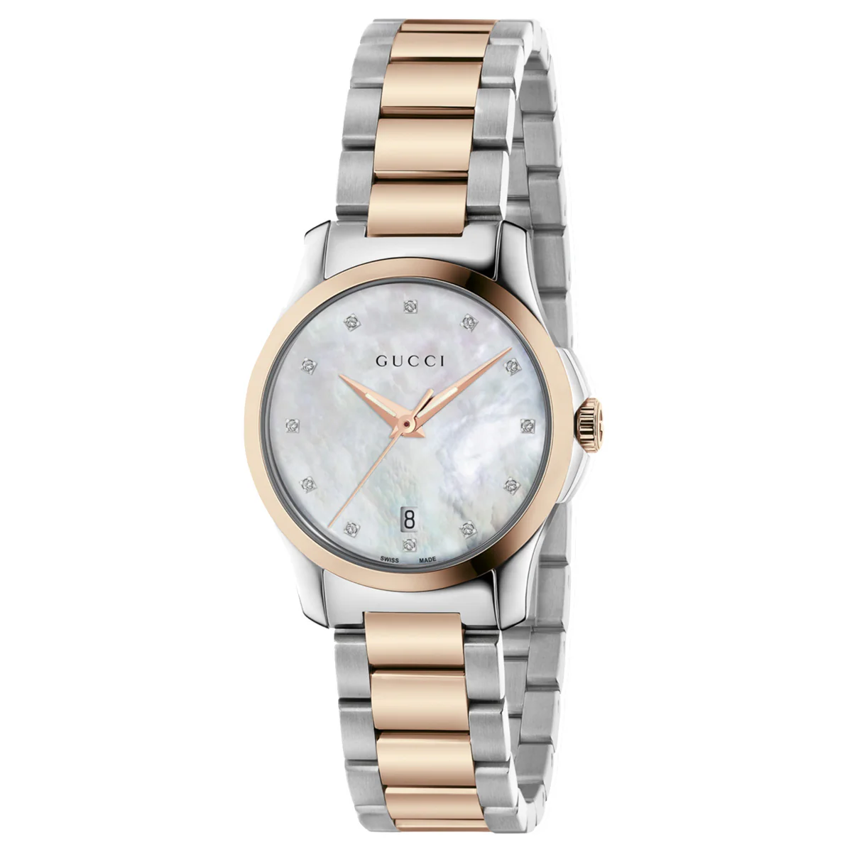 Gucci G-Timeless Iconic 27 mm Mother of Pearl Diamond Dial Steel & Pink Gold - YA126544