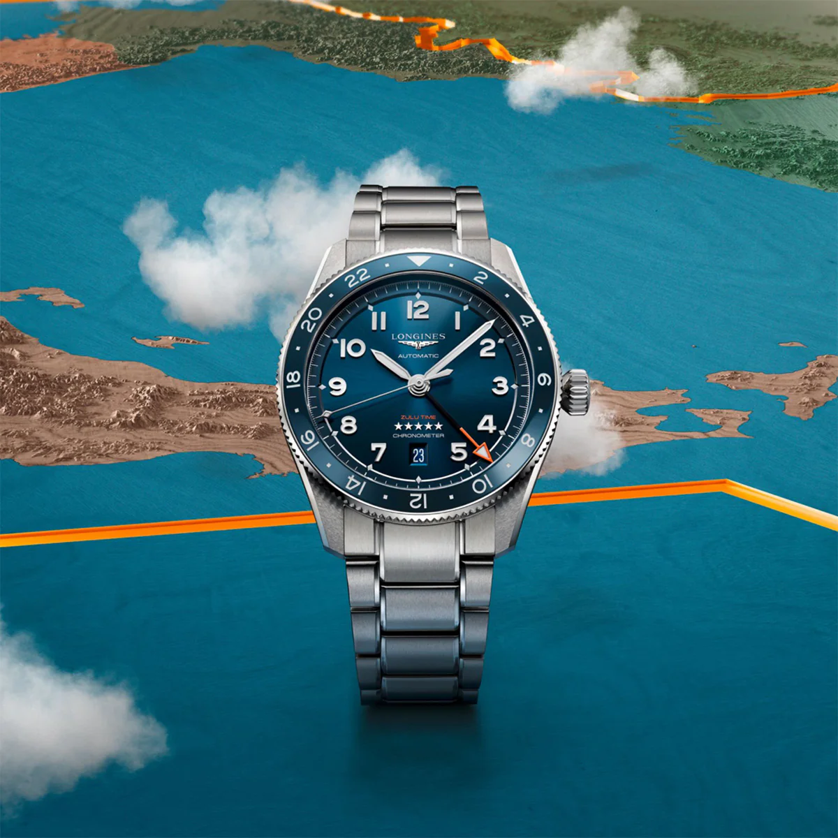 Longines - Spirit Zulu Time GMT 42 mm Blue Dial Bracelet - L38124936 - Image 5
