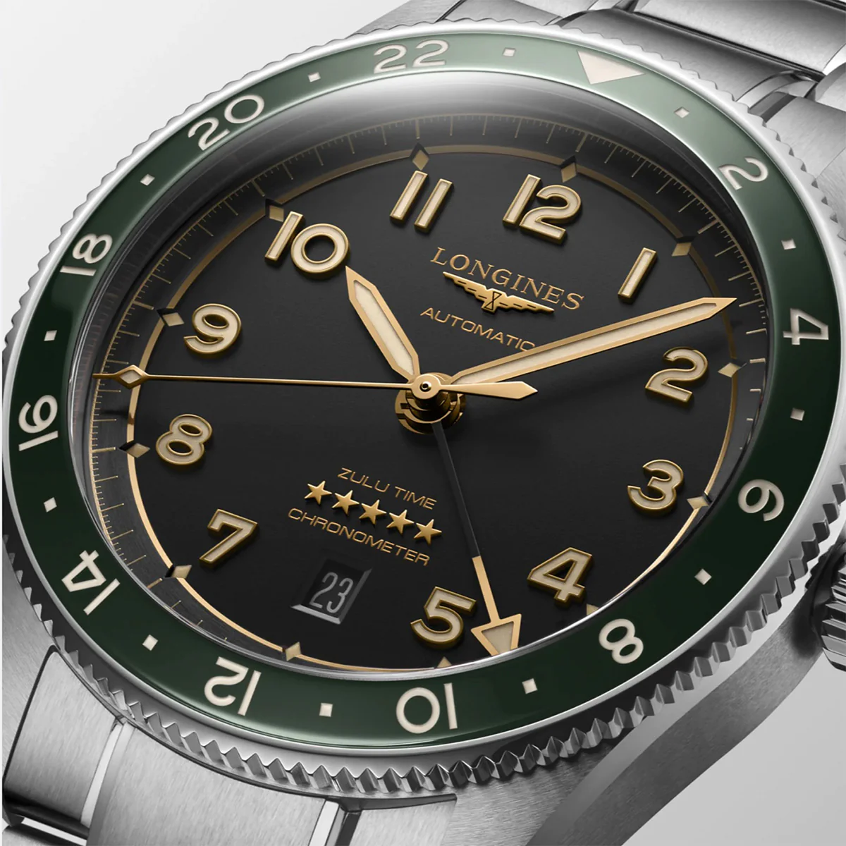 Longines - Spirit Zulu Time GMT 42 mm Green Bezel Anthracite Bracelet - L38124636 - Image 2