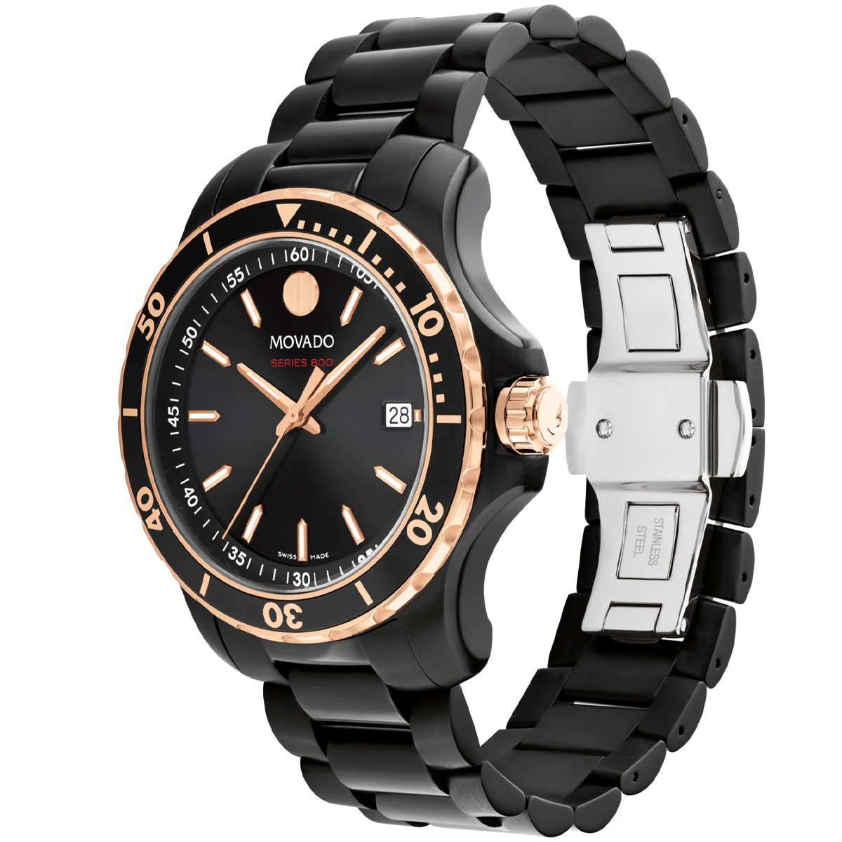 Movado - 800 Series 40 mm Rose Gold & Ebony Black Steel Case & Bracelet - 2600162 - Image 2