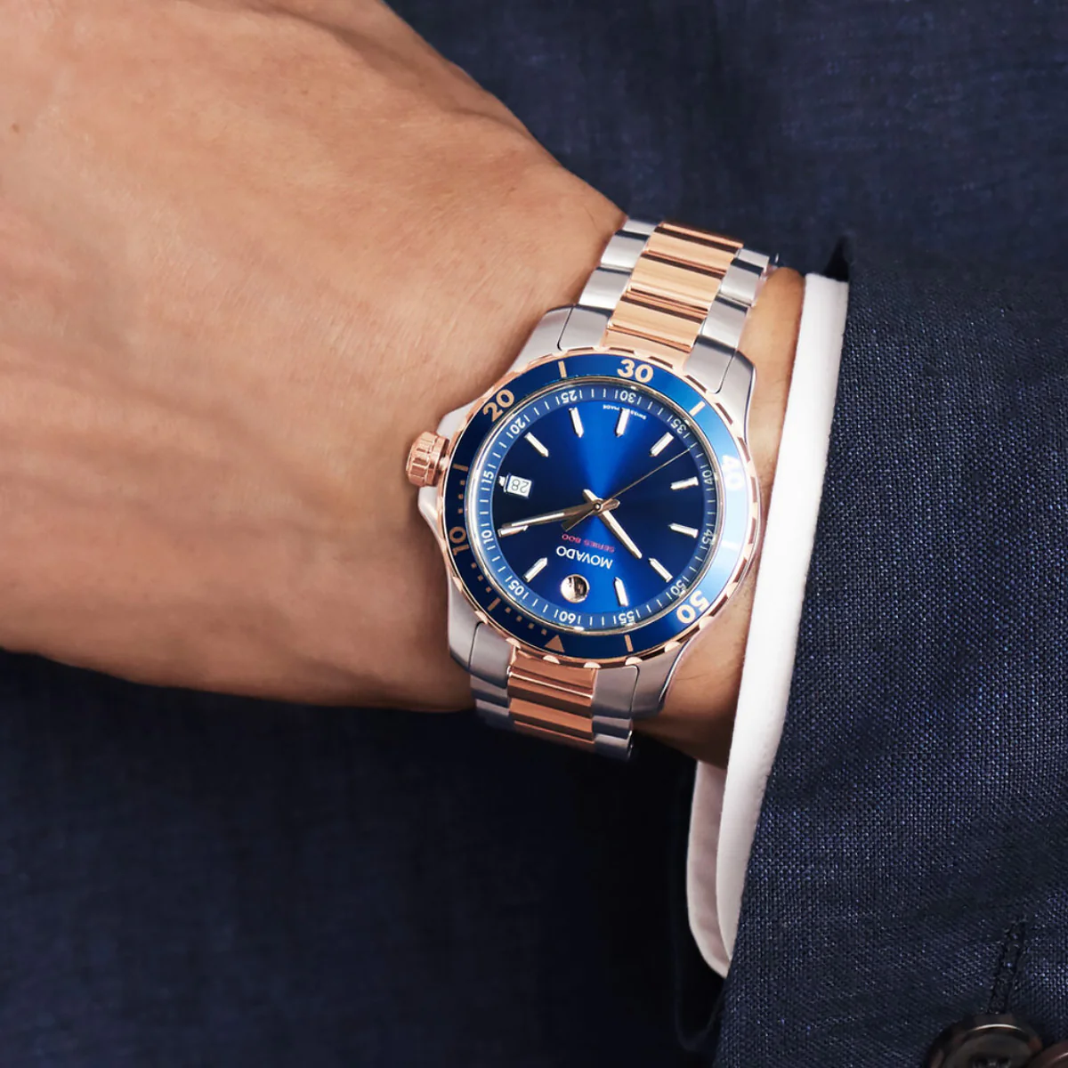Movado - 800 Series 40 mm Rose Gold & Steel Case & Bracelet Blue Dial - 2600149 - Image 4