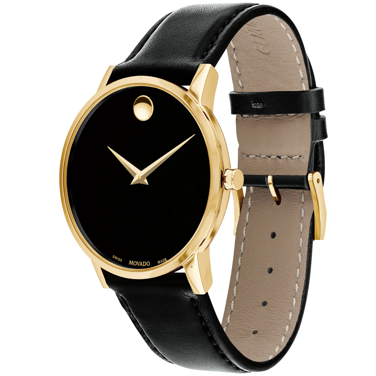 Movado - Museum Classic 40 mm Yellow Gold PVD Black Leather Band - 0607271 - Image 2