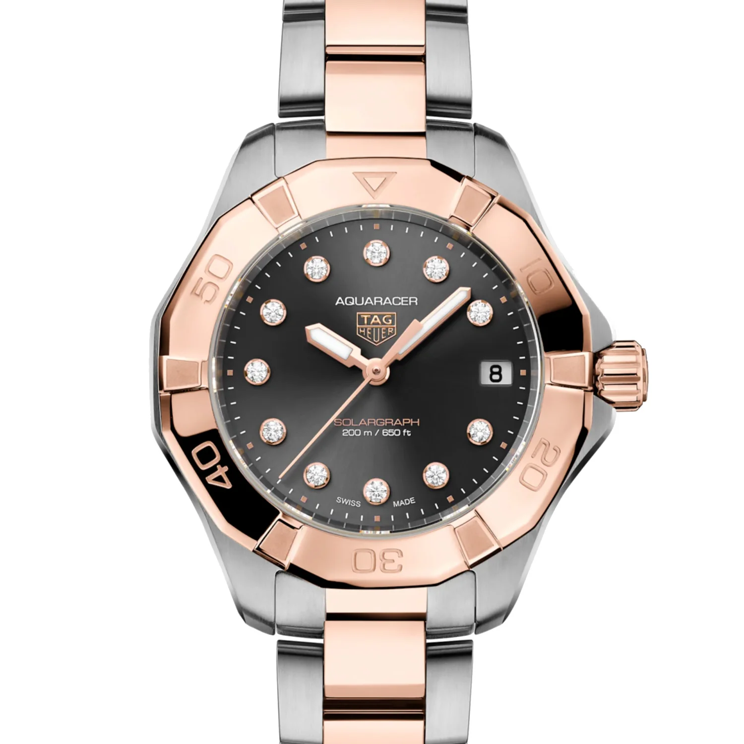 TAG Heuer - Aquaracer 34 mm Solargraph Diamond Dial Rose Gold Women's - WBP1324.BB0005 - Image 4