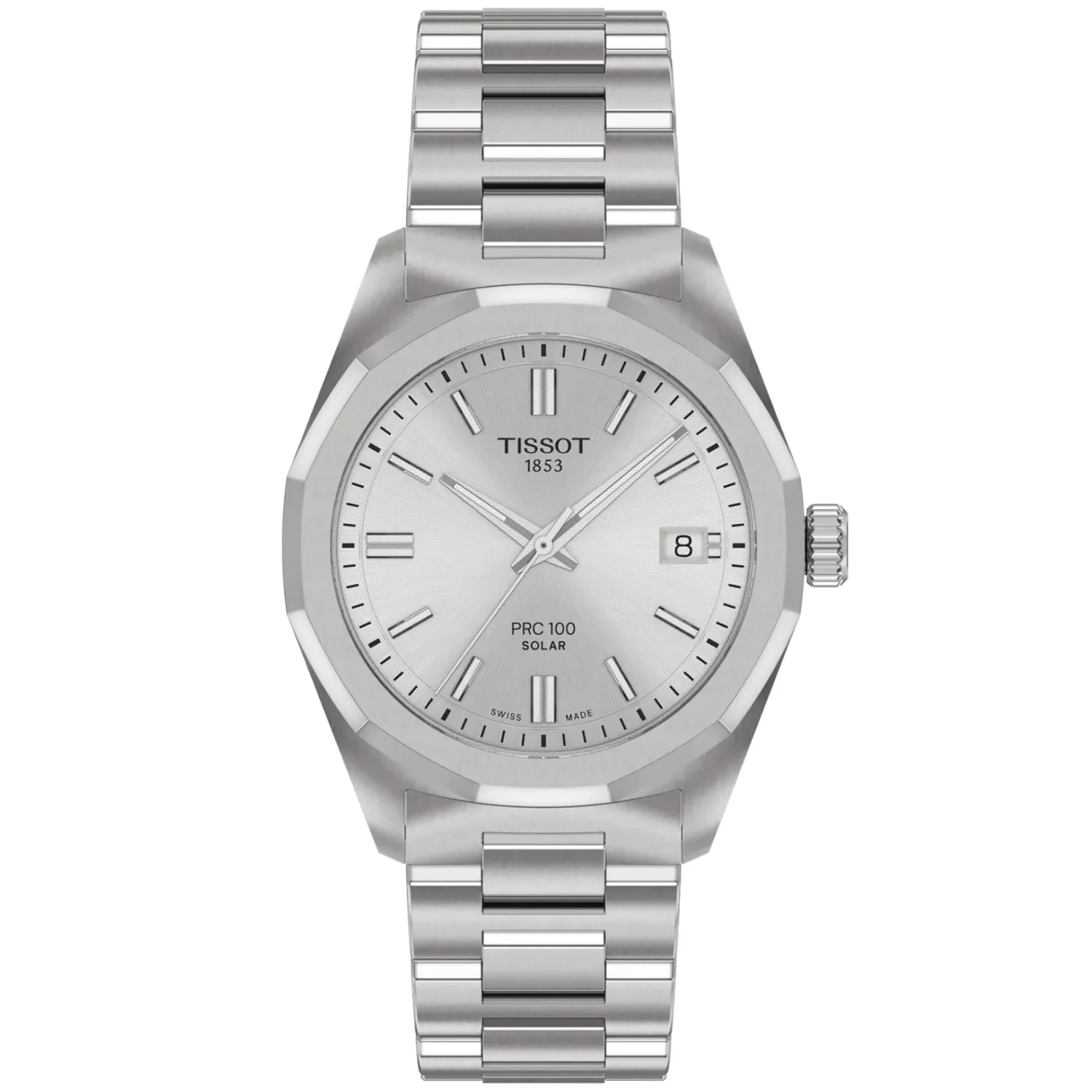 Tissot - PRC 100 Solar 34 mm Silver Dial Steel Bracelet - T1518221103100