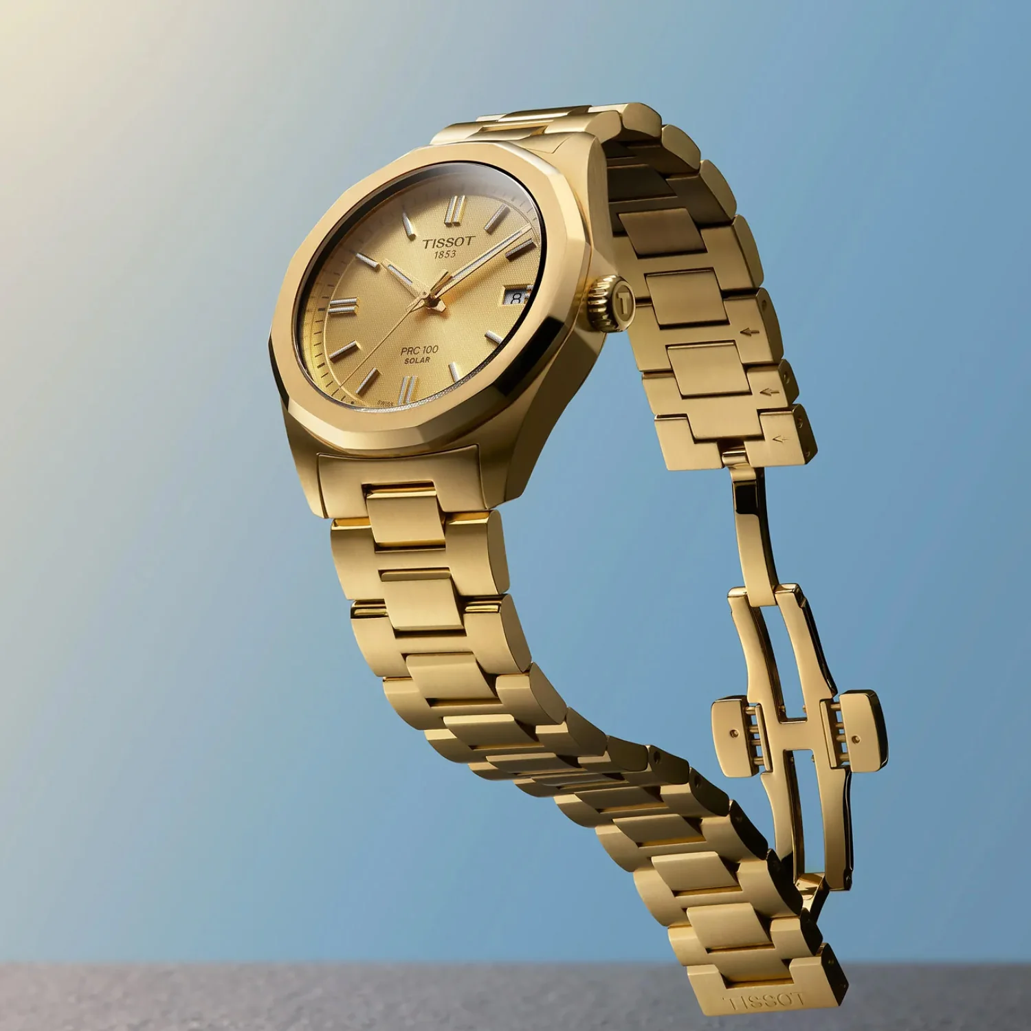 Tissot - PRC 100 Solar 34 mm Yellow Gold PVD Case Champagne Dial - T1518223302100 - Image 3
