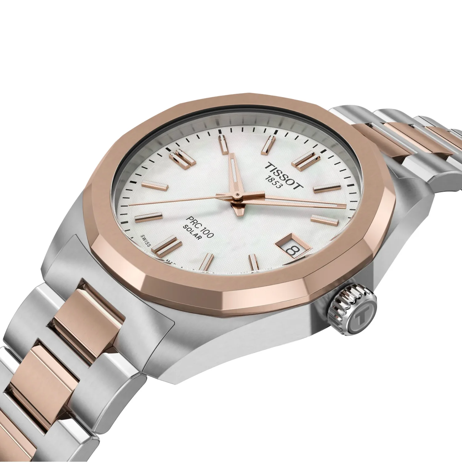 Tissot - PRC100 Solar 34 mm Mother of Pearl Dial Steel Carnation Gold Case - T1518222211100 - Image 2