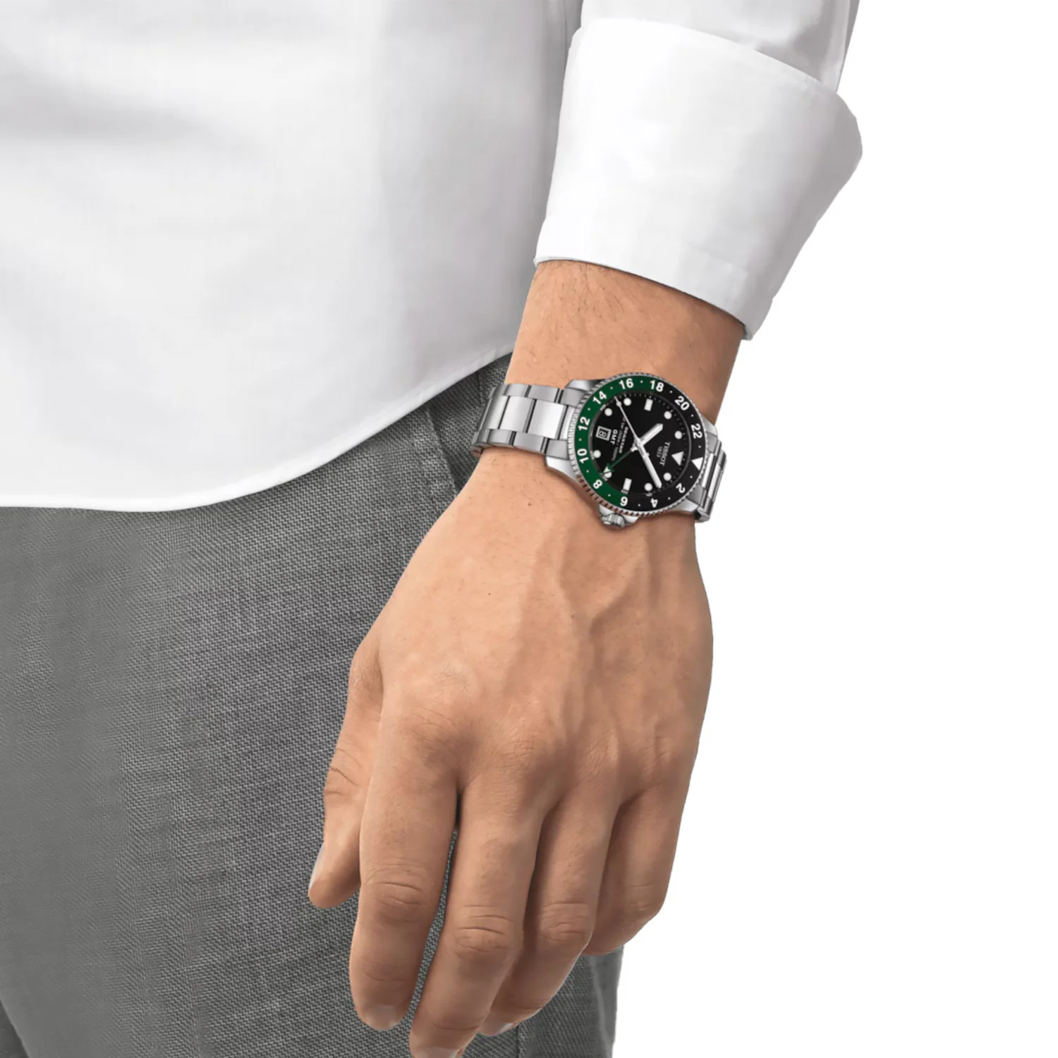 Tissot - Seastar 1000 GMT Quartz 40 mm Black / Green Bezel - T1208521105100 - Image 4